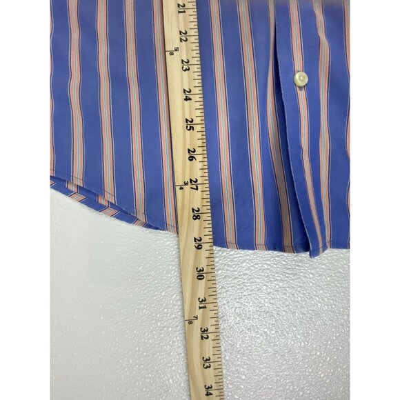 Vintage Abercrombie Mens Blue & Peach Muscle Fit Striped Button-Down Shirt Med - Picture 7 of 16